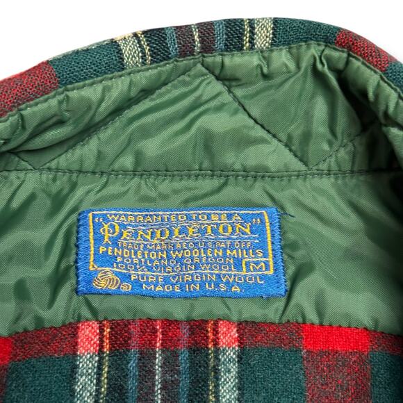 Vintage 60s Pendleton Red Green Plaid Wool Flannel Button Down Shirt Tartan Sz M - Picture 4 of 7